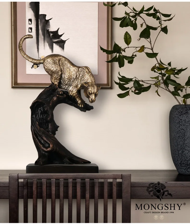 50cm Large 2023 Home store Company TOP COOL business decorative art  GOOD LUCK Cheetah leopard BRONZE Sculpture Statue