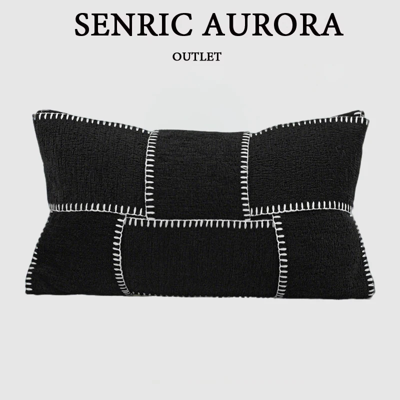 

Роскошный чехол для подушки 48x48 30x50 см, черный тканый поясной чехол с краем ракушки для дома, отеля, кровати, гостиной, дивана