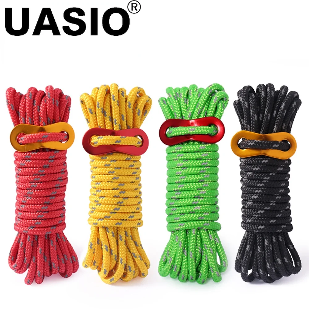 Outdoor Camping Tension Windproof Reflective Rope Colorful Tent Hang Lanyard Tent Rope Cord 4mm Thick Rope Multifunction Adjust