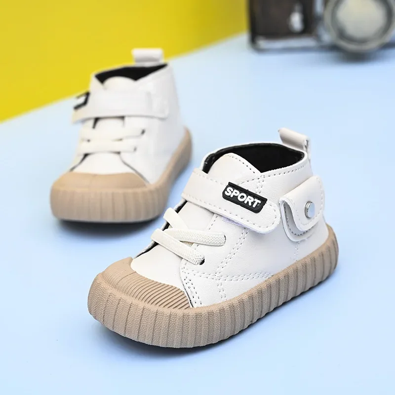 Children Casual Leather Shoes Baby Boy Girl Shoes Classic High Top PU Toddler Soft Sole Anti-slip Sneakers Zapatillas De Mujer