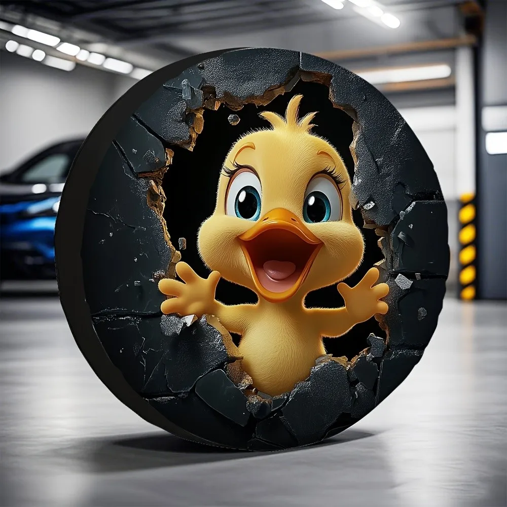 

Cute Yellow Duck Breaking Through Tire Cover Polyester RV Spare Wheel Protector Auto Accessory