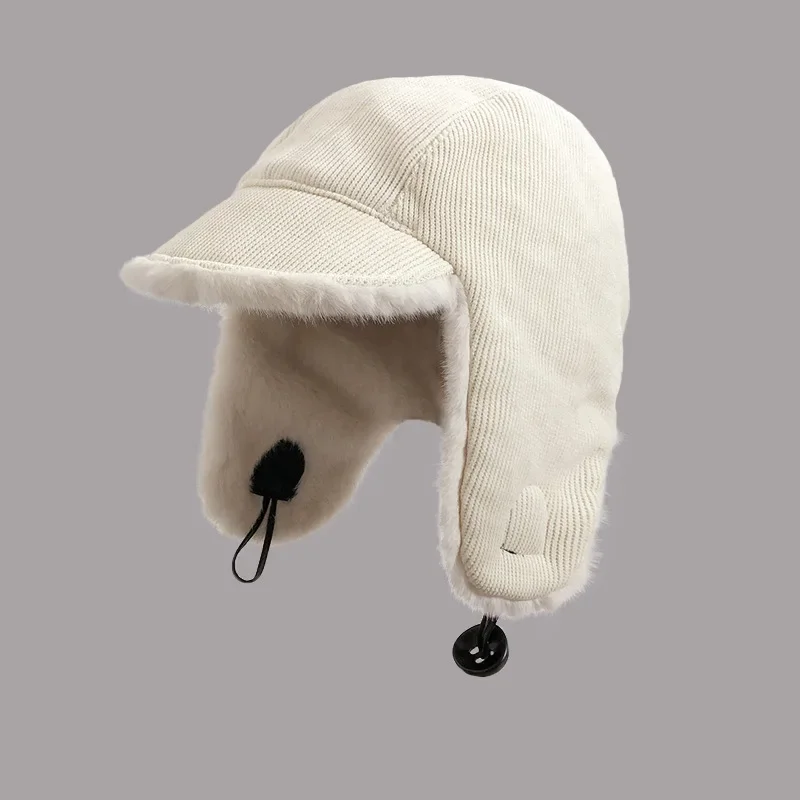 Korean Version Double-sided Corduroy Bomber Hats for Women Autumn and Winter Cold Plush Ear Protection Warm Ski Pilot Men\'s Cap