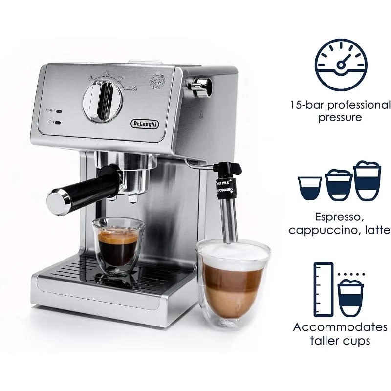 De'Longhi Bar Pump Espresso and Cappuccino Machine, 15", Stainless Steel