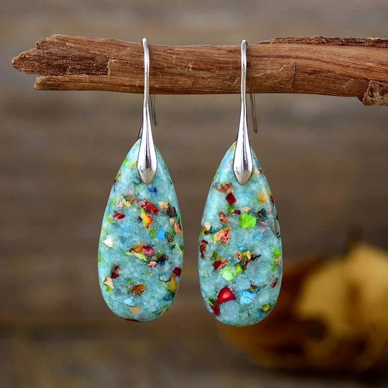 Summer New Emperor Stone Bohemian Style Droplet Pendant Earrings for Women Fashion Natural Stone Earrings Jewelry Accessories