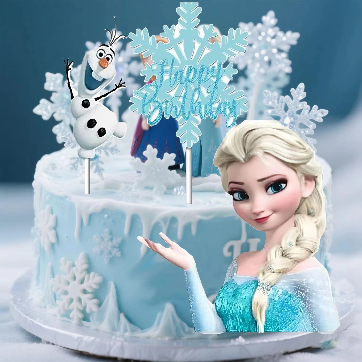 فروزن إلسا برينسيس الأزرق الاكريليك كعكة توبر لحفلة عيد ميلاد الديكور كب كيك القبعات العالية استحمام الطفل العلم كعكة ديكور