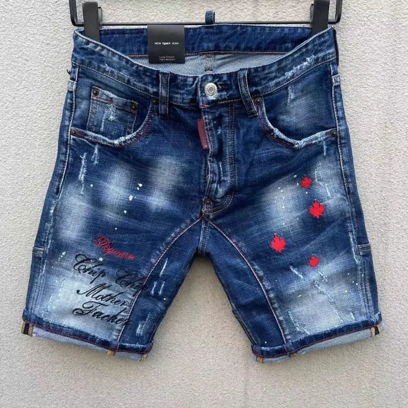 

Italian Style Men Street Wear Classic Blue Denim Shorts New Summer High Quality Male Stretch Fit Ripped Denim Jeans Shorts 38