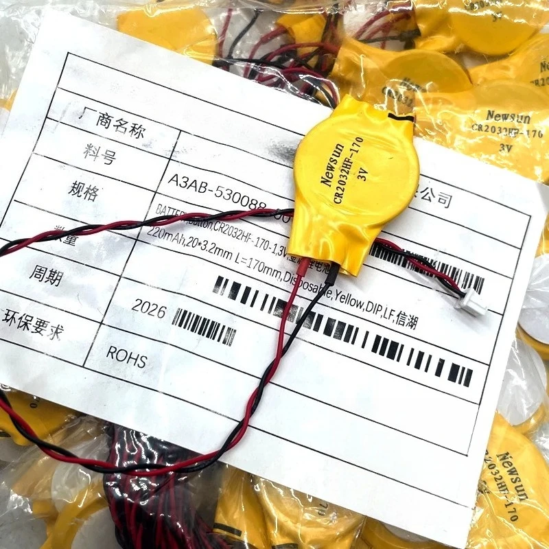 for Newsun CR2032 220mah 3V CMOS Battery With Cable For Laptop Motherboard  100pcs