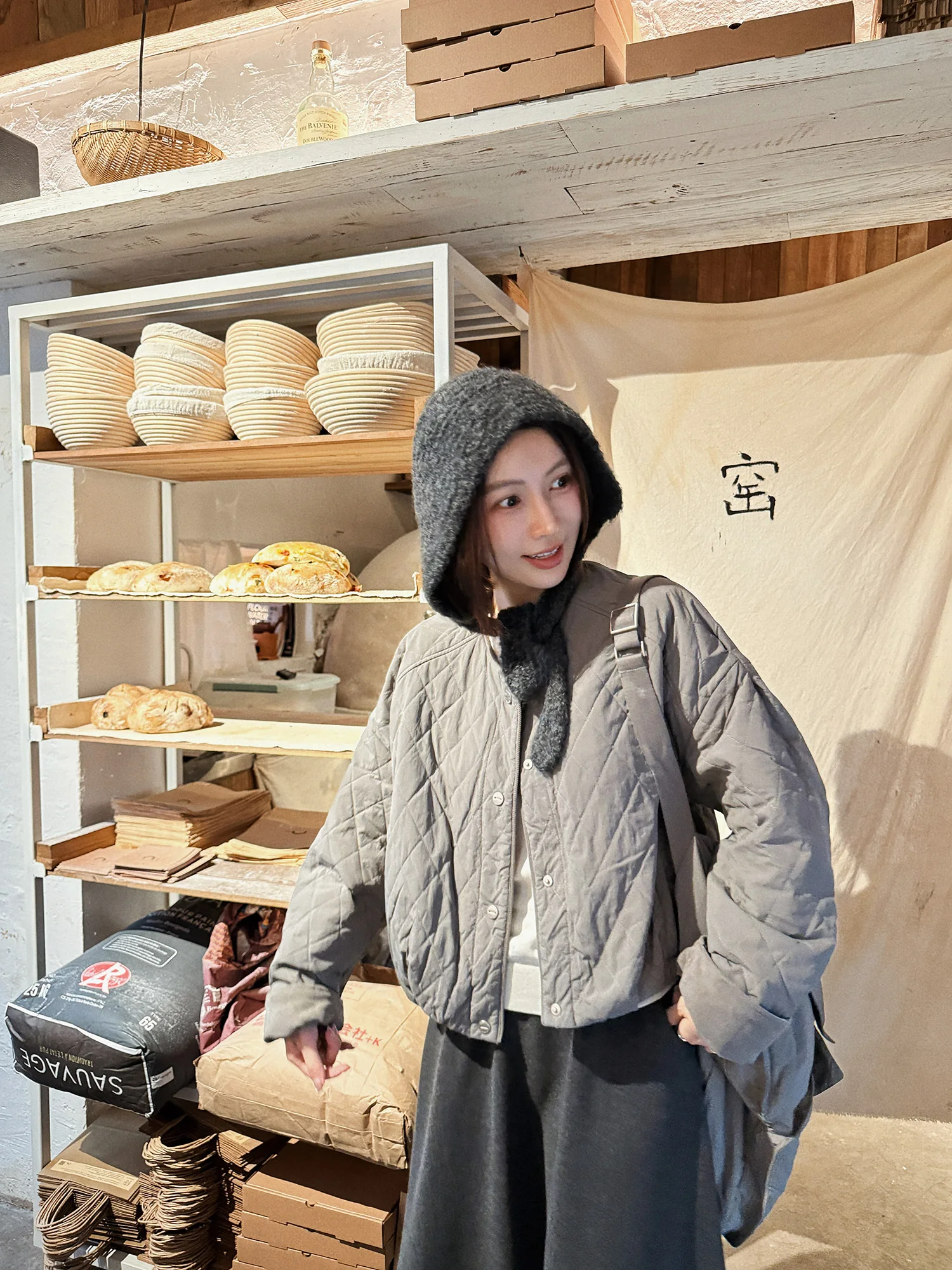 

Thiened шерстяное стеганое хлопковое пальто женское круглое Ne ort Sle теплое пальто с ромбовидным узором зимняя модная женская одежда