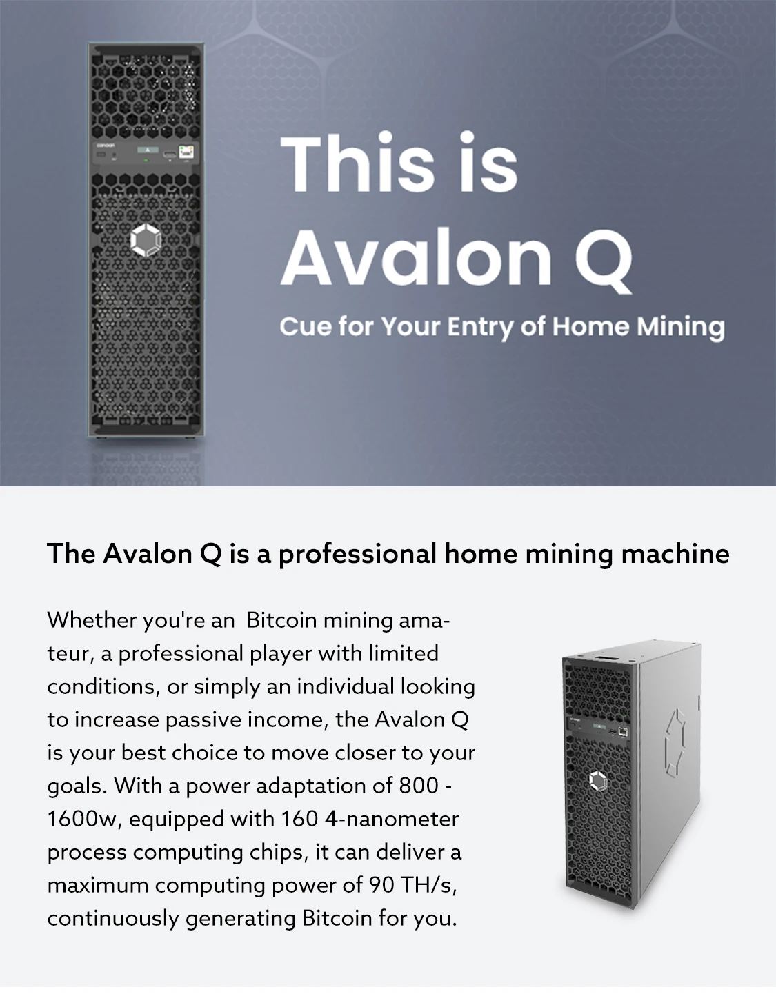 Canaan Avalon Q 90TH/S 1674W Bitcoin 18.6 J/TH Home Quite Miner De Avalon Q Bitcoin Miner Avalon Q Crypto Miner