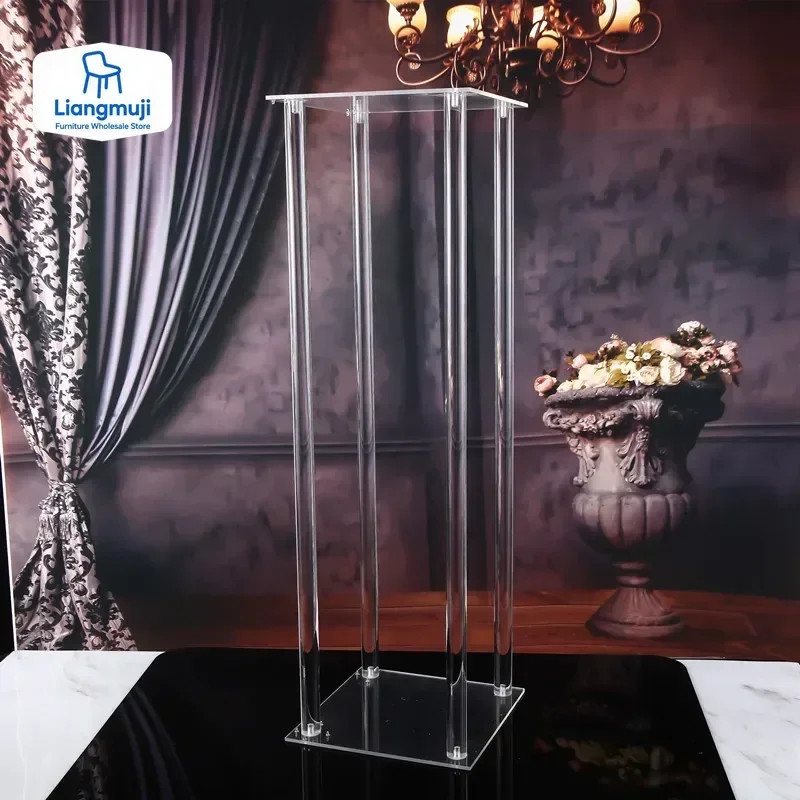 Clear Acrylic Floor Vase, Flower Stand with Mirror Base, Wedding Column, Geometric Centerpiece Vases, Home Decoration plant rack