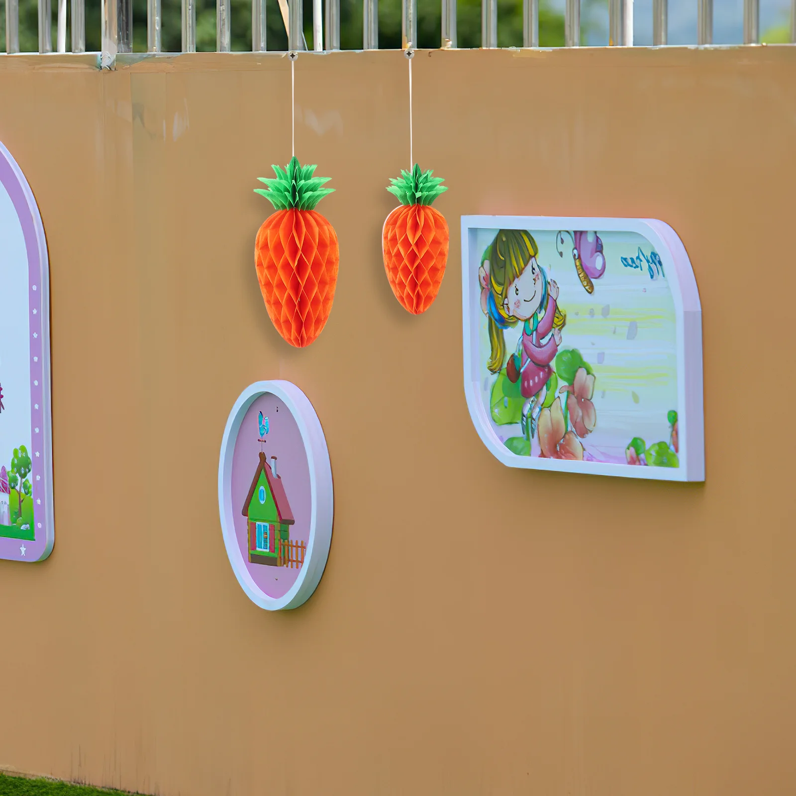 

6Pcs Honeycomb Ball Carrot Shaped Party Decor for Easter Birthday Classroom Festive Room Decoration Orange Fruit Theme