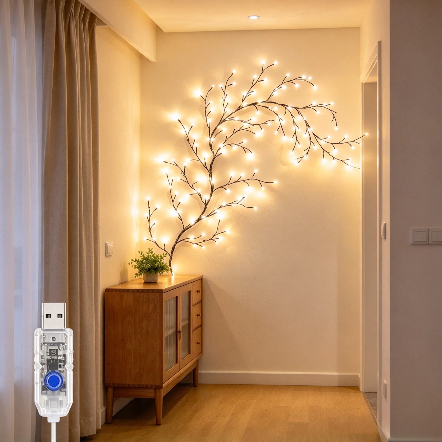 LED Tree Branch Light USB Powered Christmas Tree Vine Lamp DIY Festive Decor For Halloween Wedding Home