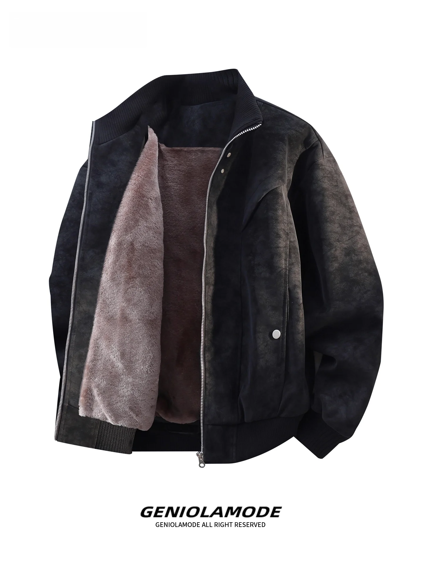 

Genio Lamode Men's Faionable Fce Lined Thiened Stand Collar Leather Jaet Cotton Coat Autumn Winter Warm Outerwear