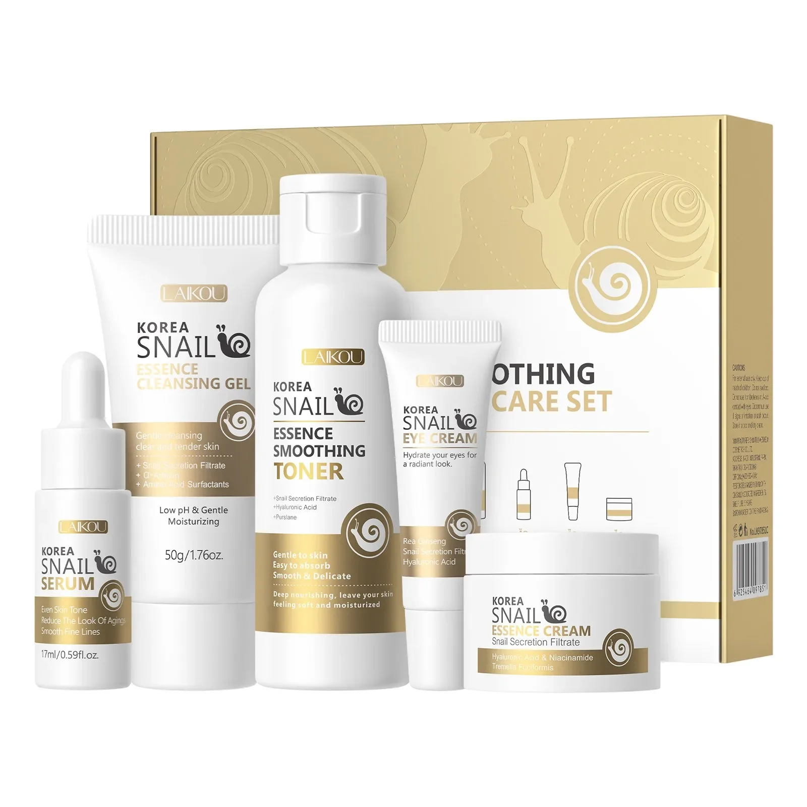 5PCS Snail Revitalizing Skincare Set Deep Hydration Soften&Smooth Anti Aging  Face Skin Set Fade Dark Eye Circles Eye Cream