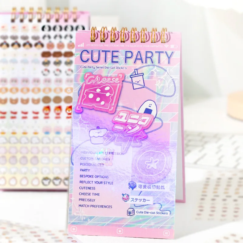 24 Sheets/Pack Cute Party Series Stickers Korean Style Cartoon Mini Stickers DIY Scrapbooking Base Decoration Material Stickers