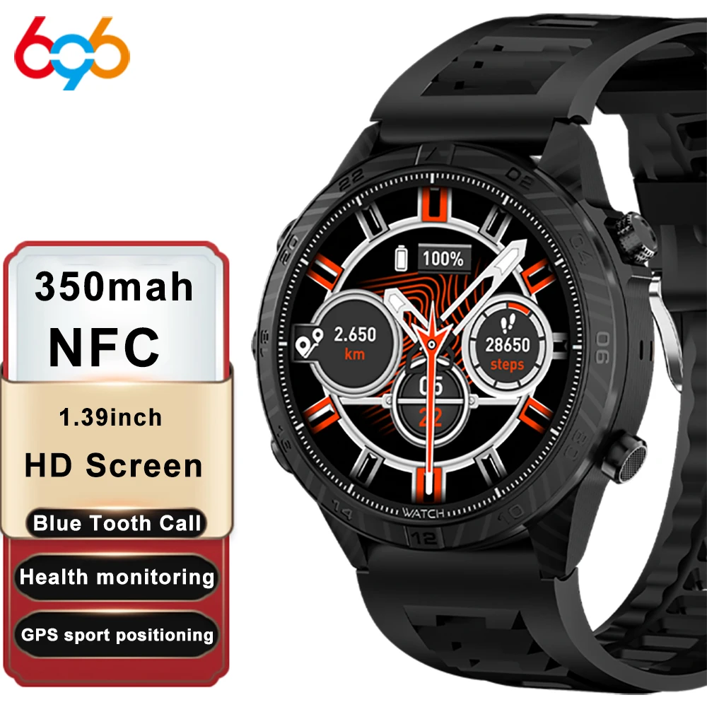 Newest Outdoor Sports GPS Motion Positioning Smart Watch NFC Blue Tooth Call Voice Assistant Health Smartwatch 350mah Heart Rate