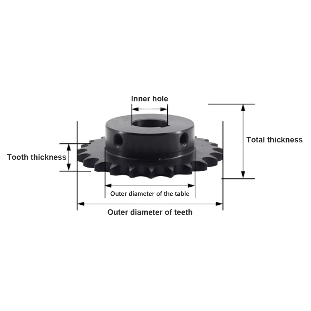 4-point 08B sprocket industrial gear 22T-30Teeth 45 # steel inner hole: 20-40mm steel blackened 08B high-frequency quenching