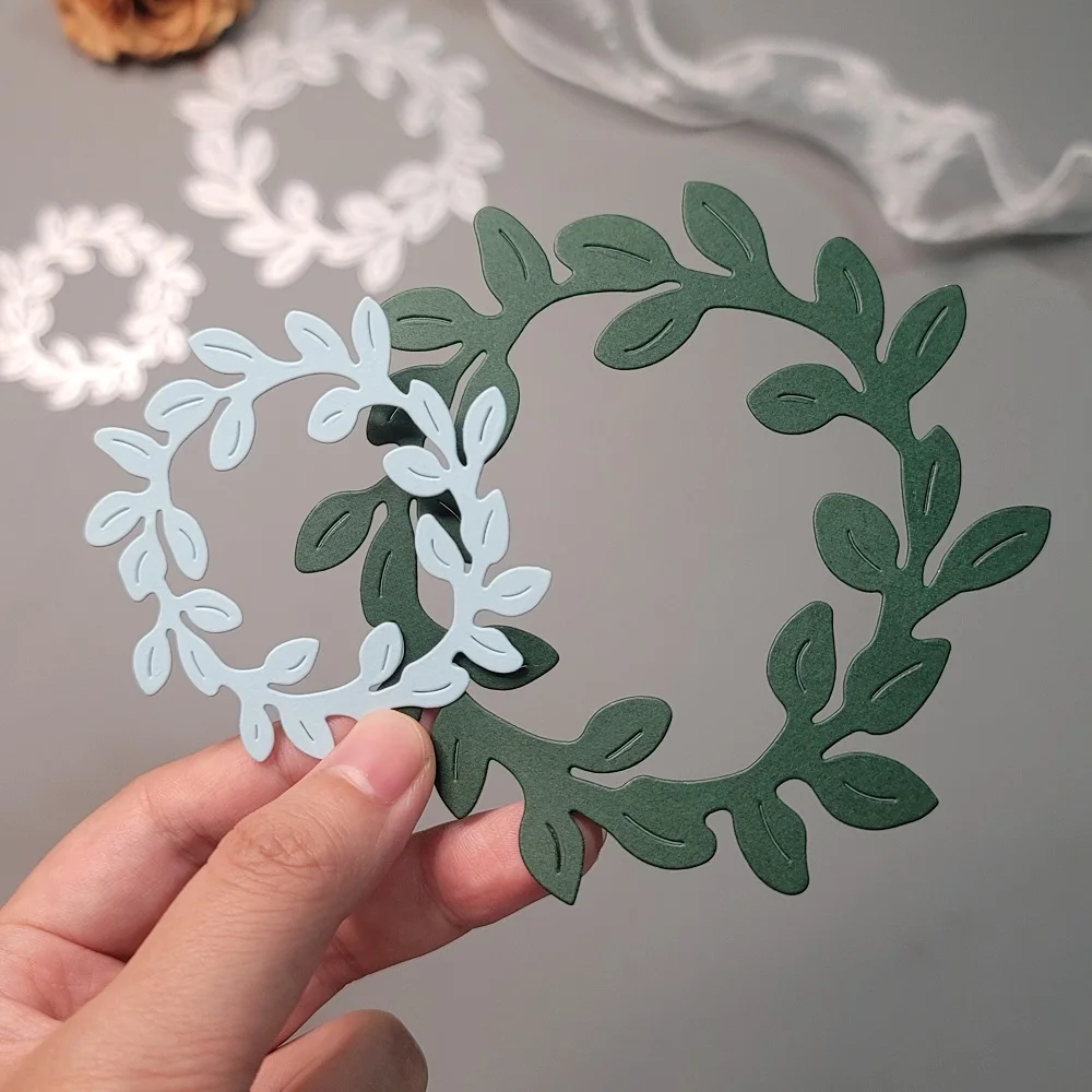 Leaf Frame Metal Cutting Dies Olive branch Scrapbook Embossing Circle Wreath Die Cuts Album DIY Craft Cutting Die 2022 New