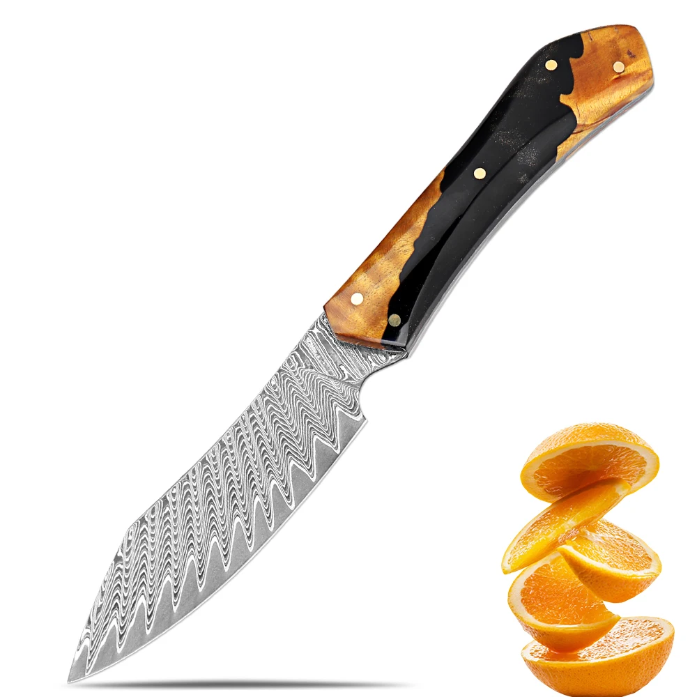 Schälmesser aus Damaststahl, 8,9 cm, scharf, japanisches Allzweckmesser, Küchenmesser mit kleinem Obst, voller Tang, schwarzer Harz-Holzgriff