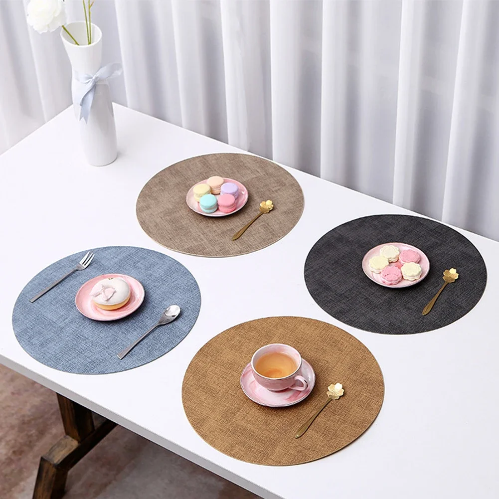 Place Mat Round PU Leather Place Dining Table Mat Coffee Coaster Waterproof Heat Insulation Table Pad Desktop Mat Coaster