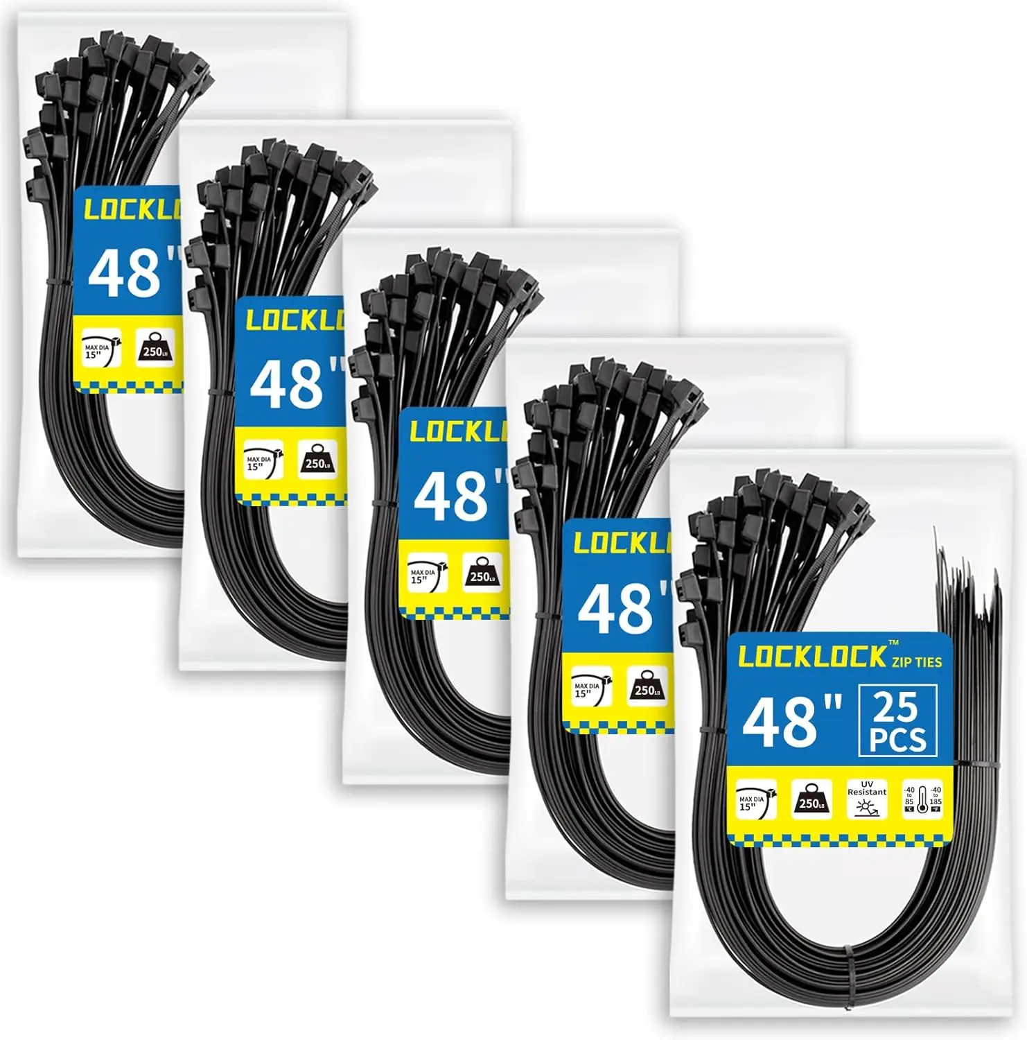 

Large Zip Ties Heavy Duty Outdoor 48 inch (125 Pack), Heavy Duty Zip Ties 250 lbs, Black,