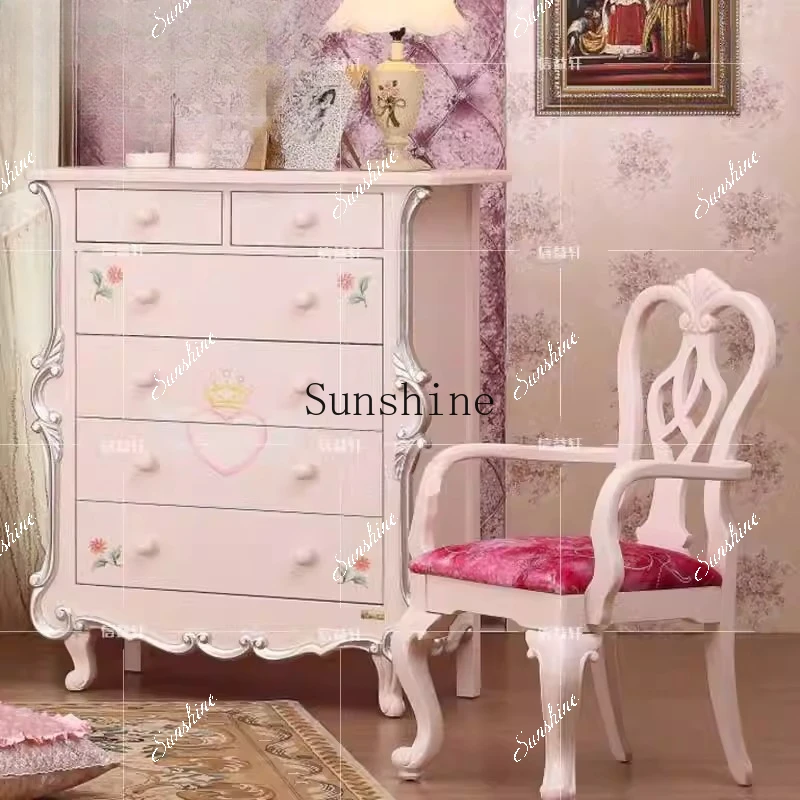European luxury pink princess four chest cabinet palace painted solid wood decorative cabinet  FT