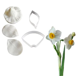 5pcs Narcissus flower Veiner Side Silicone Mold & Flower Cutter Set Cake Decorating Fondant Petal Clay Mold Sugarcraft M2507