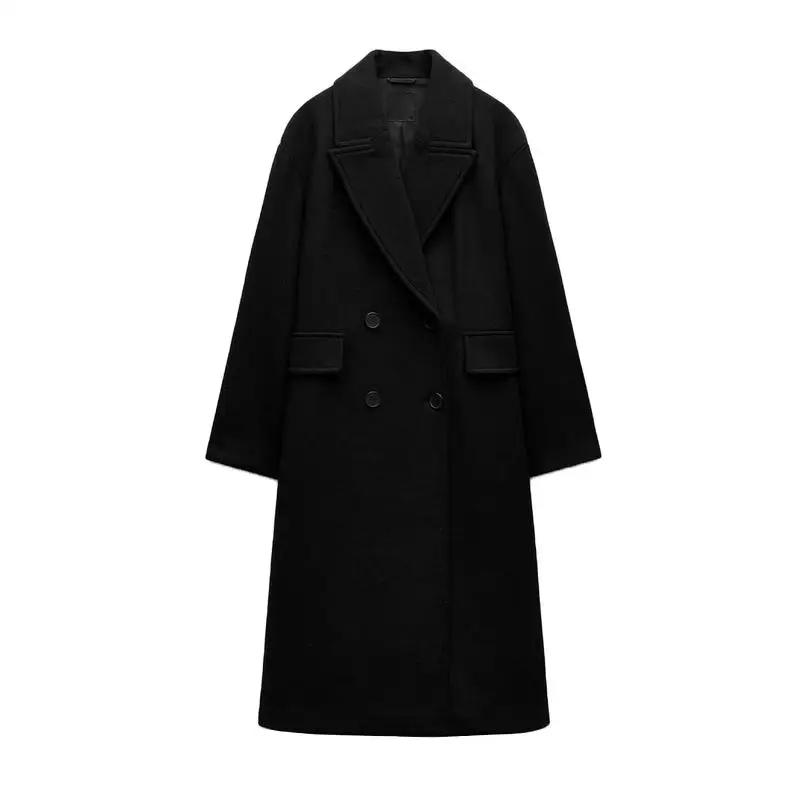 

Faionable Wool Blend Loose Long Sve Turn-down Collar Coat New Autumn Winter Women's Clothing Straight Cut Commute Sle
