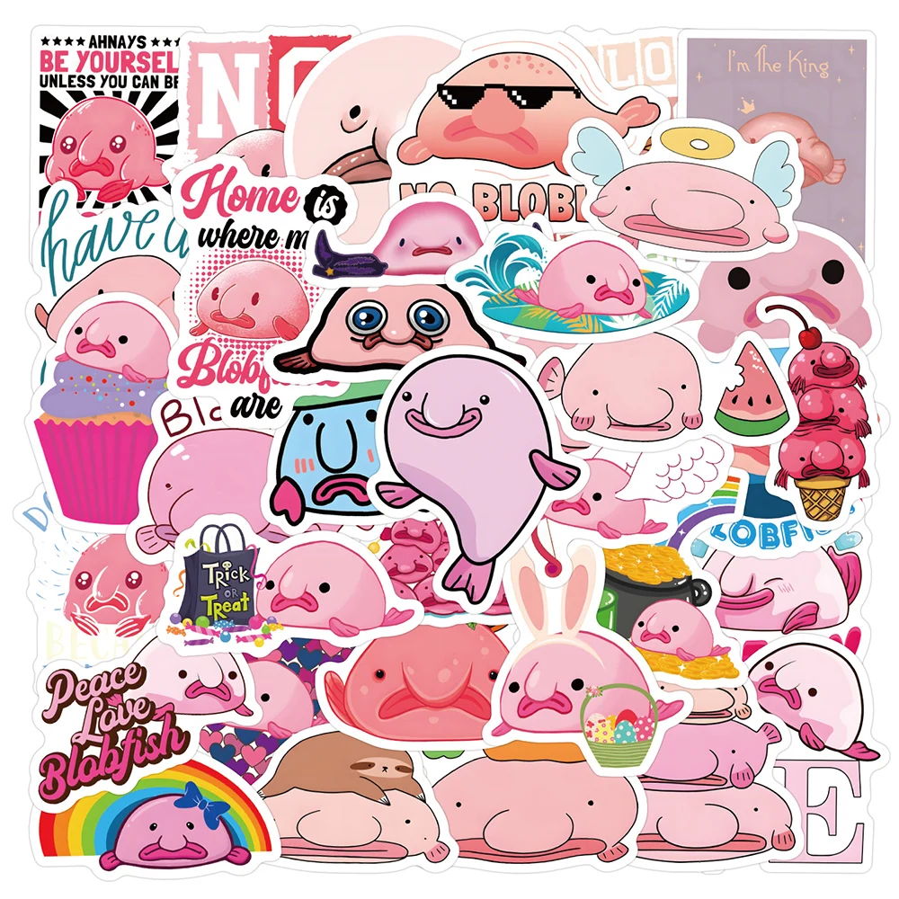 10/30/60pcs Fuuny Cute Pink Blobfish Cartoon Stickers Waterproof Decal Laptop Suitcase Phone Notebook Decoration Sticker Kid Toy