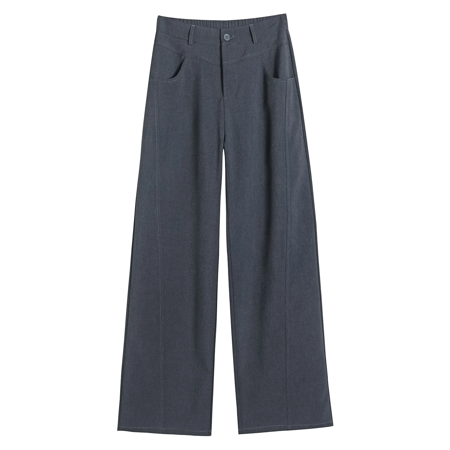 กางเกงขายาวทรงขากว้างเอวสูงสไตล์วินเทจสำหรับผู้หญิง รุ่นใหม่ประจำฤดูใบไม้ร่วงปี 2025 สีพื้นเรียบง่าย กระดุมเดี่ยว สวมใส่สบายๆ