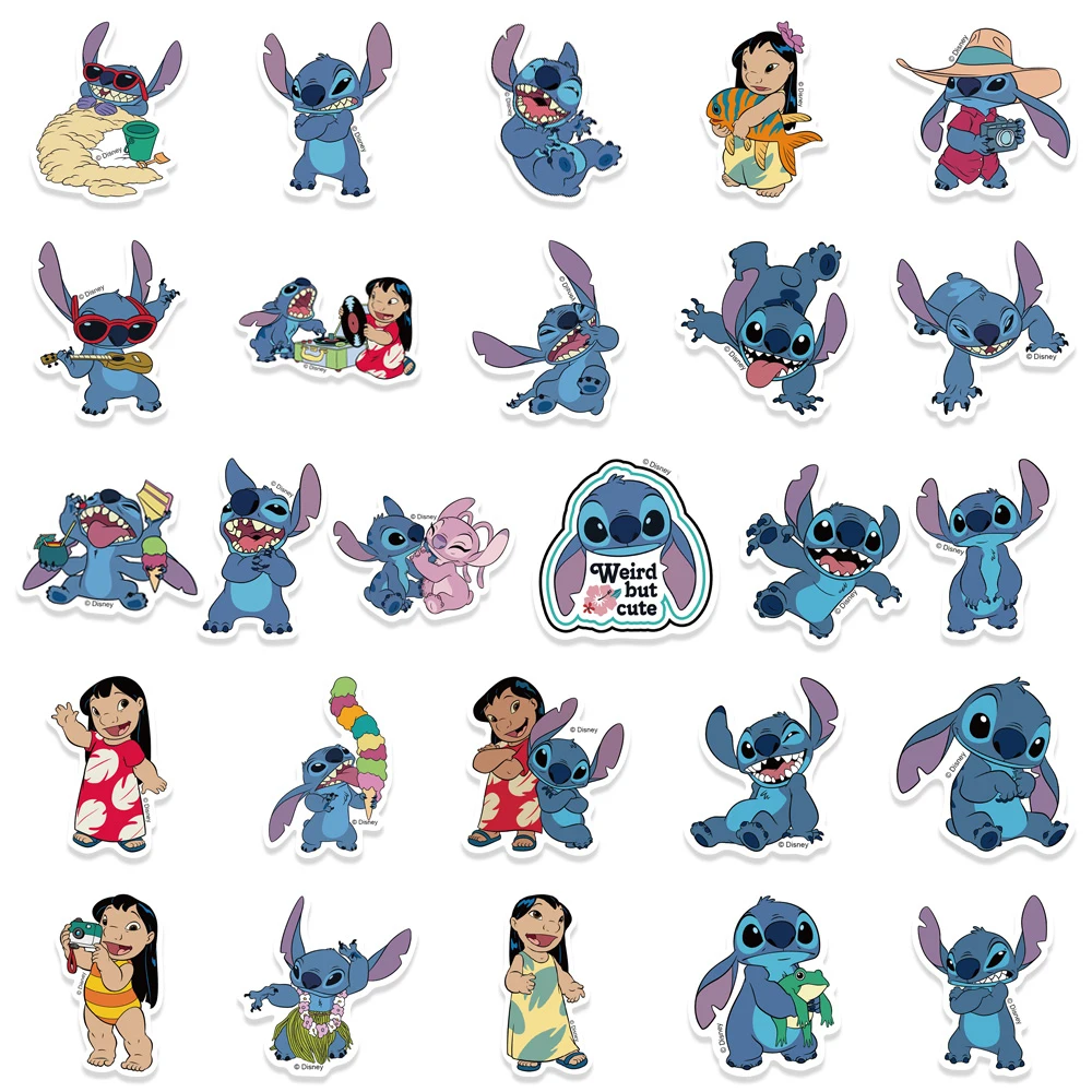 10/30/50PCS Disney Cartoon Lilo & Stitch Stickers Graffiti DIY Phone Laptop Luggage Skateboard Car Cute Decals Waterproof Toys