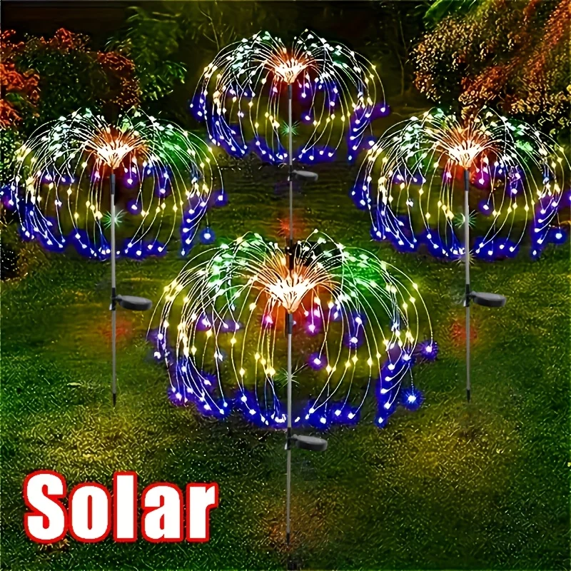 Outdoor LED Fairy Lights Solar Power Waterproof Firework Lawn Lamp Decor for Patio Pathway Garden Yard Christmas Decorations