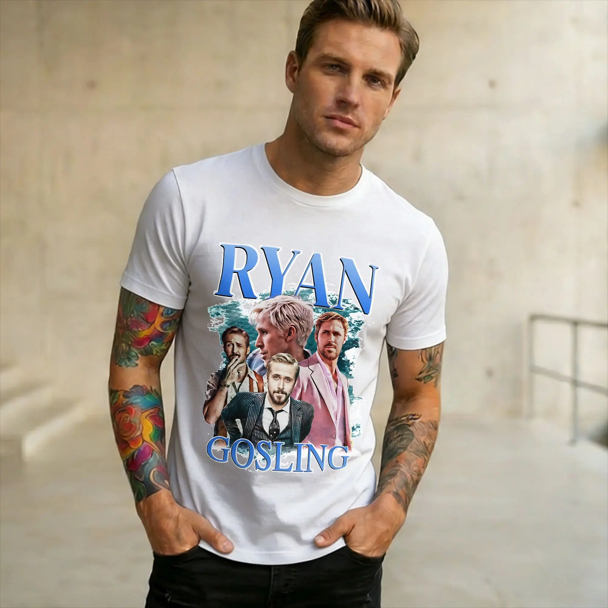 Ryan Gosling  90s  T-Shirt Men Women  Vintage Cotton Tees O Neck Short Sleeve T Shirt Gift Idea Clothes
