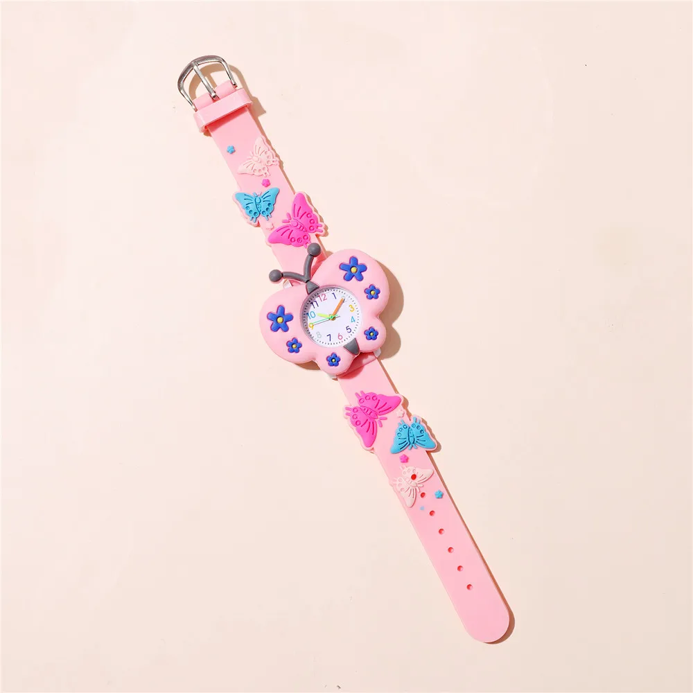 ساعة أطفال كارتونية بسوار من السيليكون على شكل فراشة لطيفة