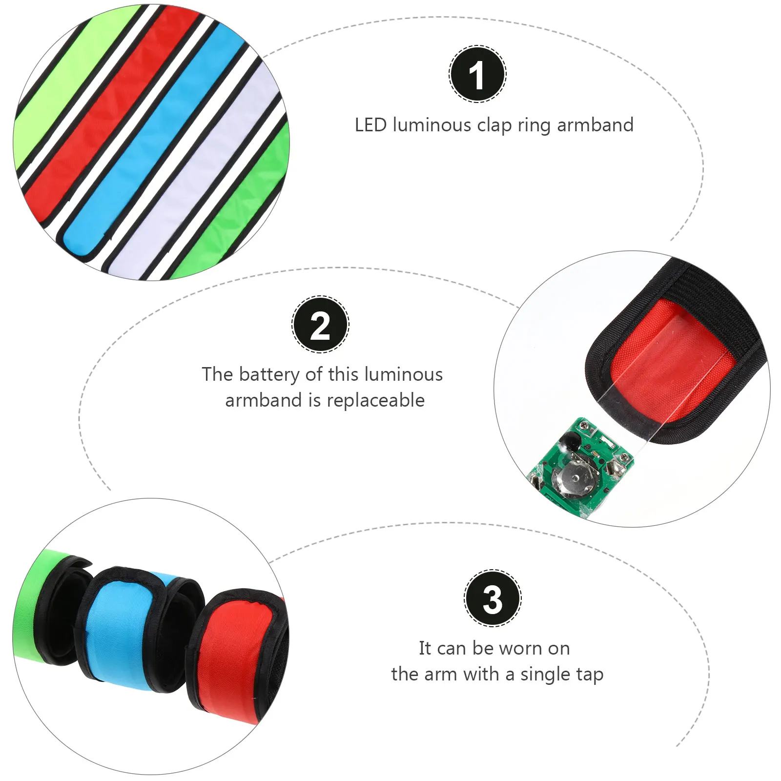 

5pcs Glowing Pat Arm Strap Night Riding Safety Belt LED Wristbands Multicolor Outdoor Camping Hiking Gadgets