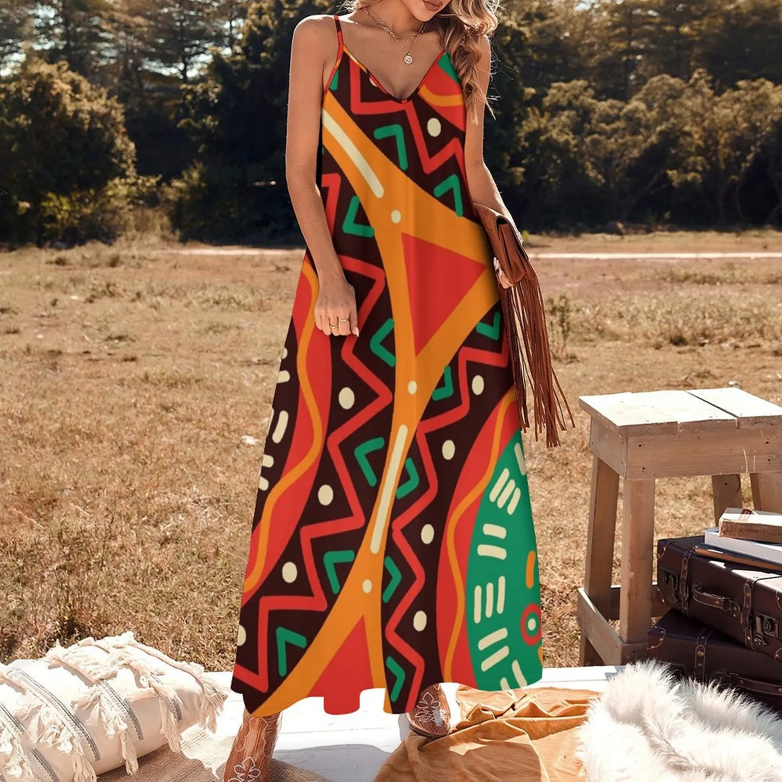 African Kente Graphic Sleeveless Dress Woman's evening dress Summer skirt Cocktail of dresses