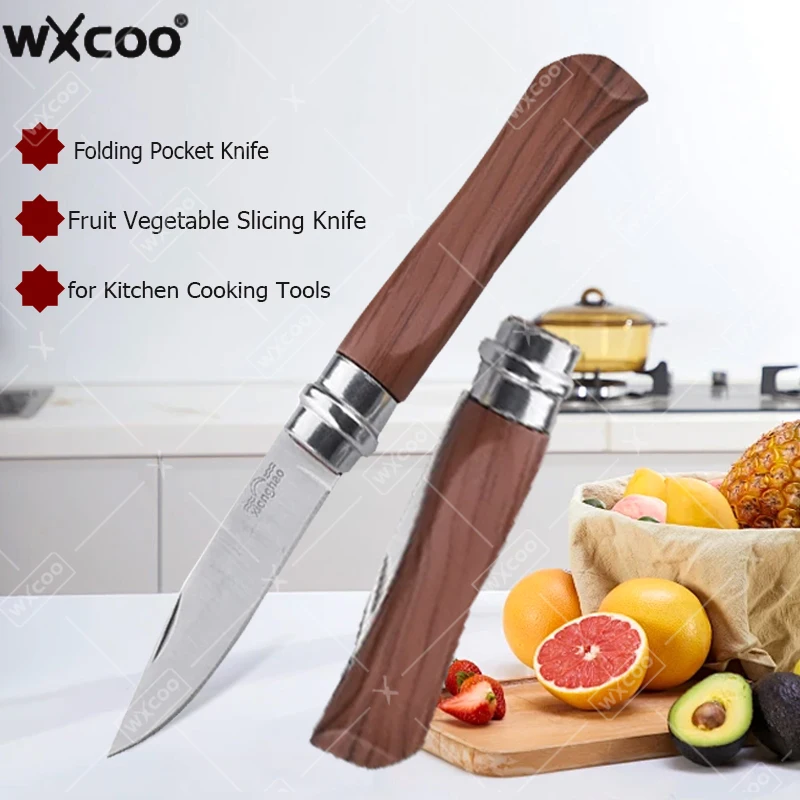 

Stainless Steel Folding Fruit Knife Pocket Knives Wooden Handle Household Fruit Cutting Vegetable Knife Kitchen Accessories