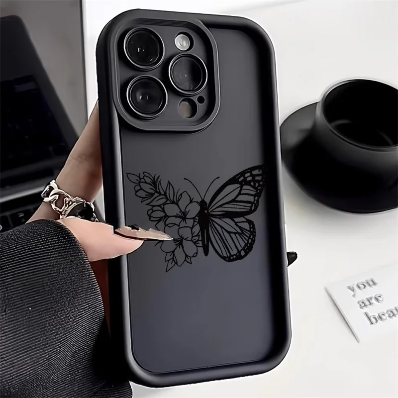 

Butterfly Phone Case For iPhone 13 Case iPhone 11 12 14 15 Pro Max X XR XS 7 8 Plus SE 2020 3 Soft Aesthetic Line Flower Cover