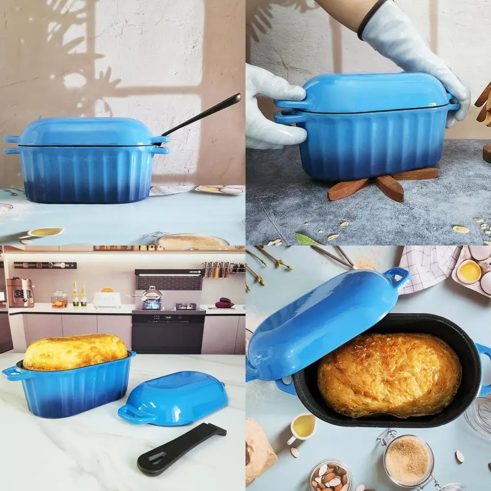 

Enameled Cast Iron Sourdough Bread Pan with Lid, 4 Qt, Blue, Dishwasher Safe