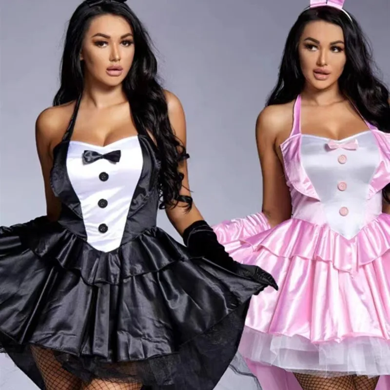 

Halloween Cosplay Rabbit Costume Women's Puffy Tailed Bunny Girl Tailcoat Skirt Fashionable Vintage Style Party Dress