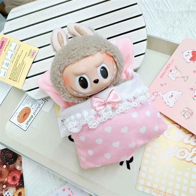 Doll Accessories Cozy Bedding Set for 17cm Labubu Dolls Cute Bed Pillow Quilt Essentials for Plush Companions Sleeping Gift