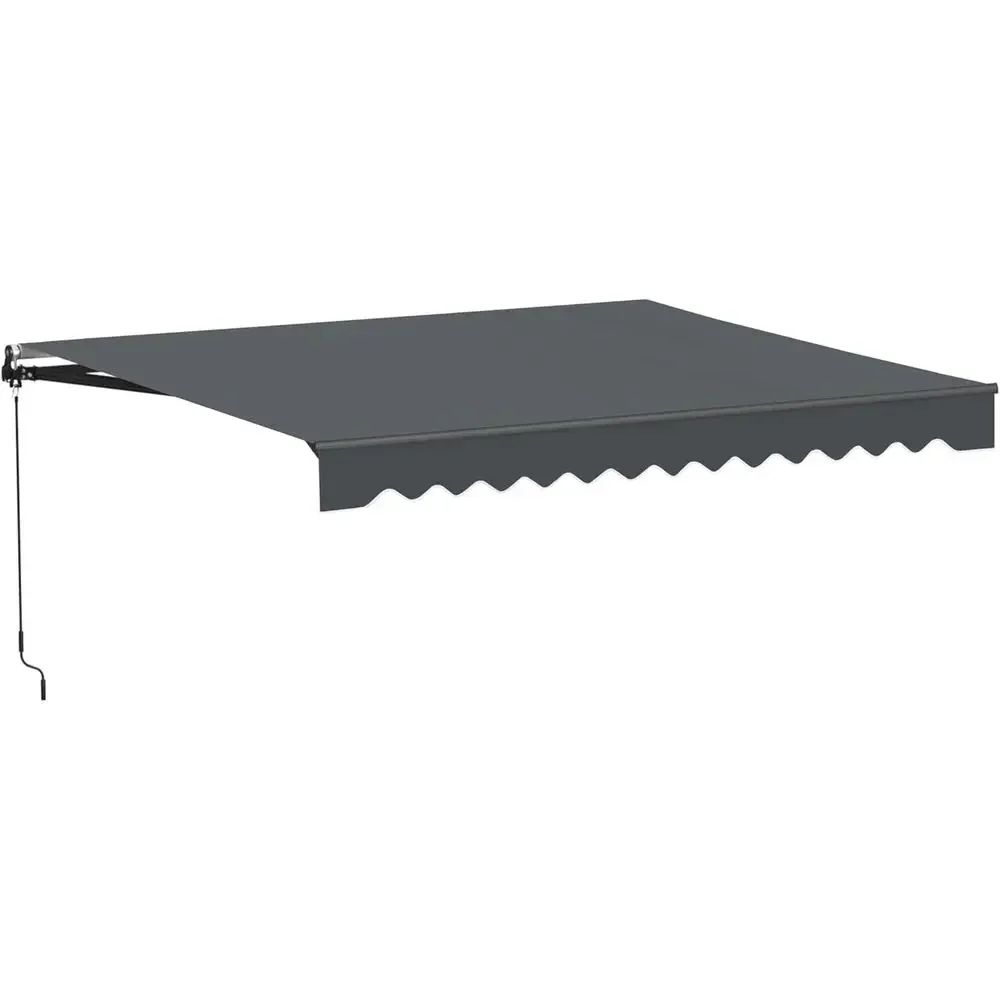 10 ft. Caribbean-Style Manual Black Awning, UV-Protected Sunshade with Hand Crank for Deck, Porch, Backyard - Charcoal Gray