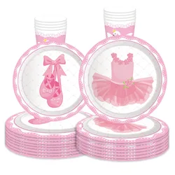 Tema balletto rosa compleanno stoviglie usa e getta Swan Dance Shoes piatti per abiti tovaglioli Happy Birthday Party Decor Kids Girl 1st