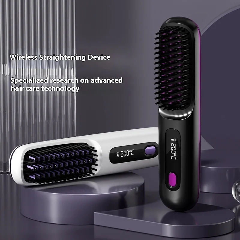 

New Lcd Wireless Straight Hair Comb Rechargeable Ceramic Electronic Comb Mini Hair Straightener Portable Straight Hair Comb