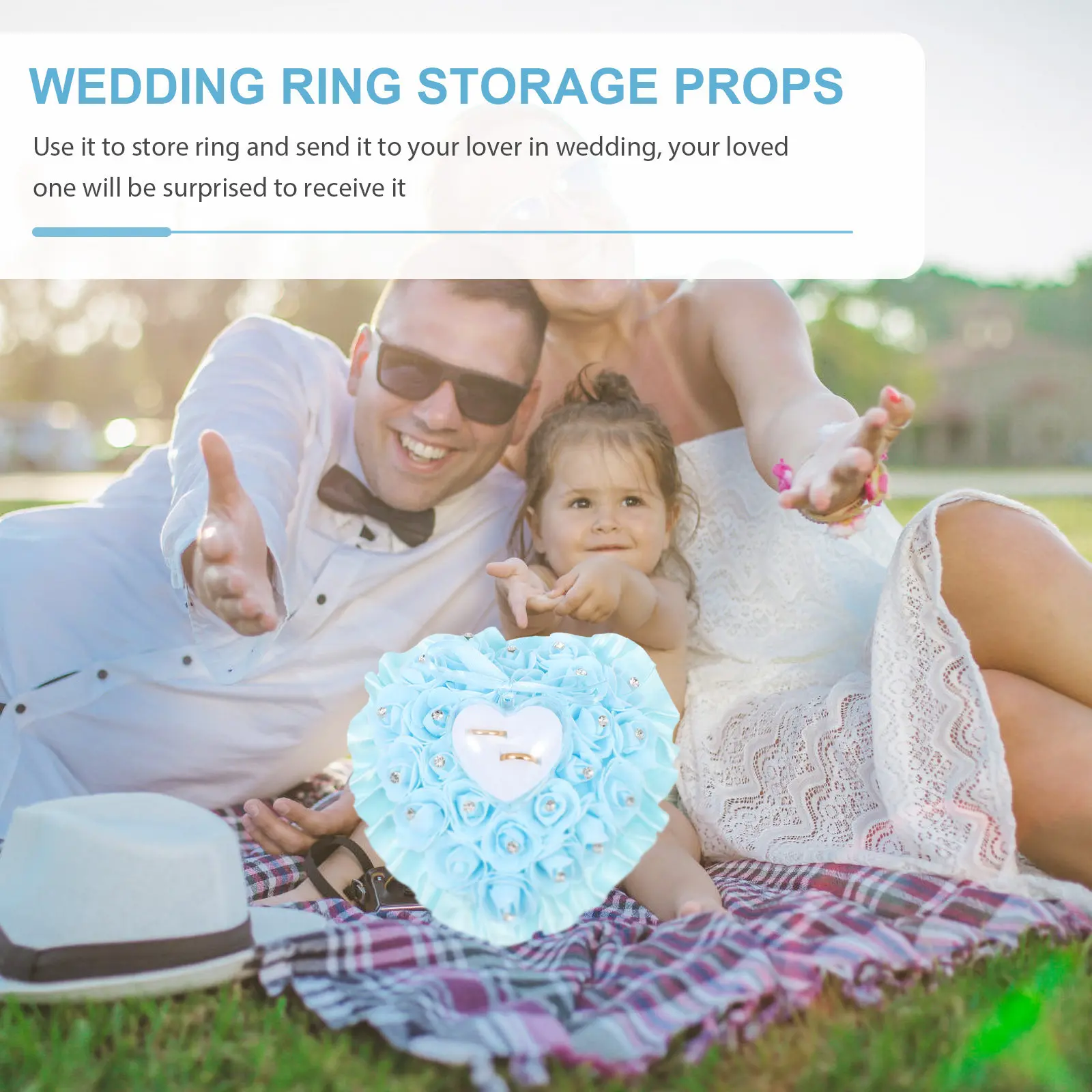 Wedding Heart Rose Flower Ring Pillow Transparent Box Rhinestone Bridal Ring Holder Storage Case Wedding Supplies