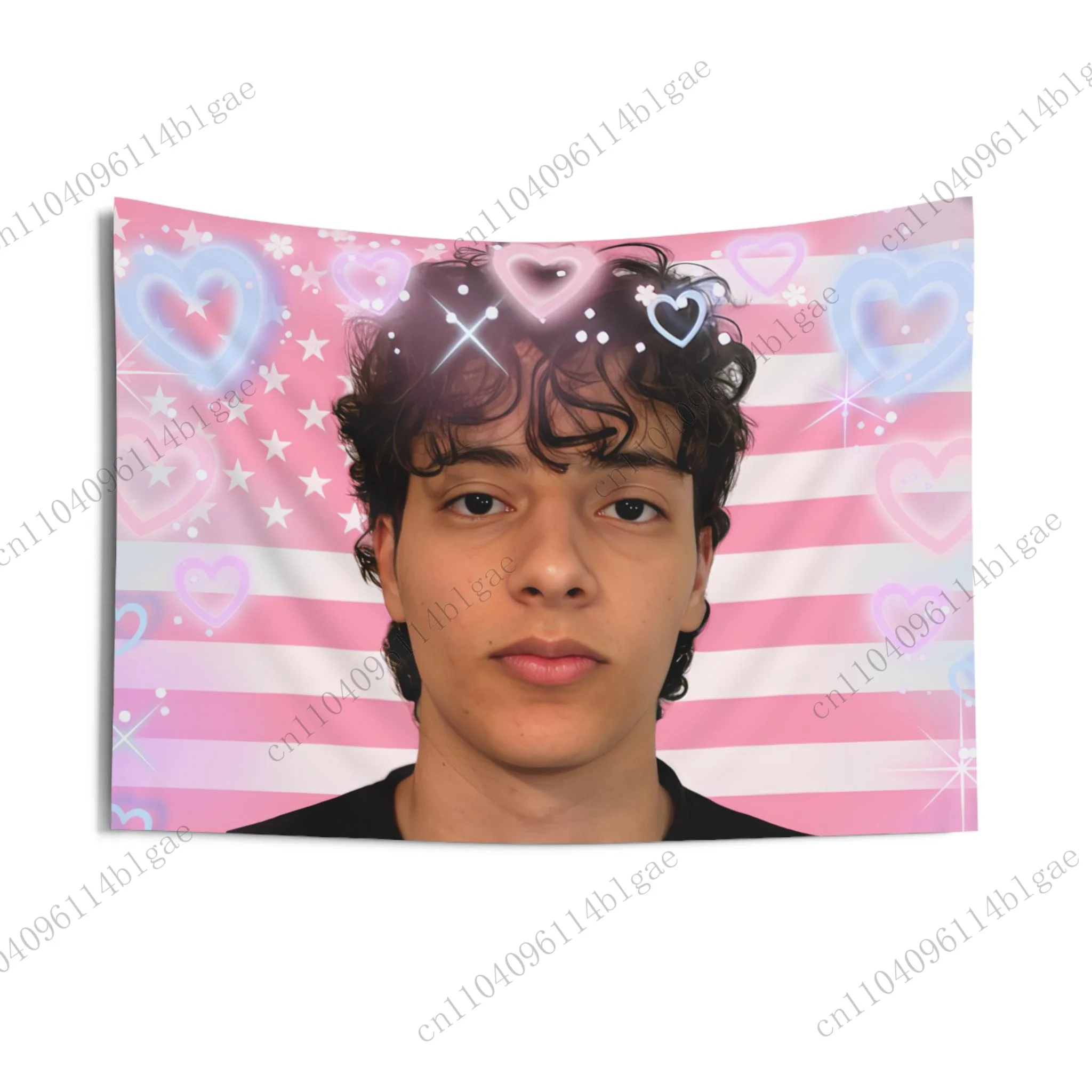 

Heart-Filled Portrait Tapestry Idol Adoration Wall Hanging Fashionable K-Pop Star Decorative Tapestry Starstruck Wall Art