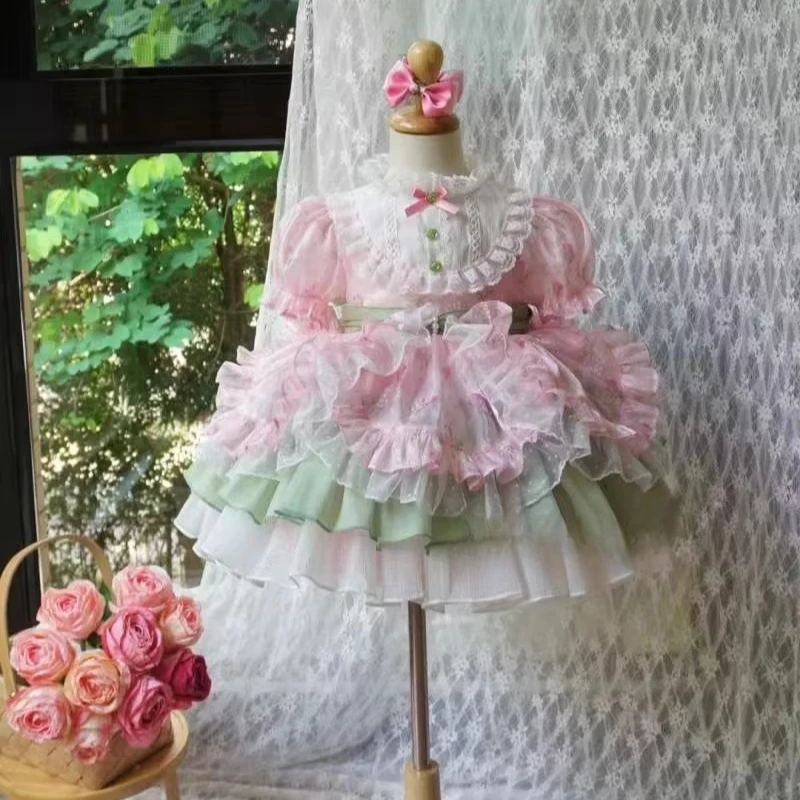 Handmade Lolita Girl Princess Fluffy Party Wedding Sweet Dress Flower Girls Boutique Quality Dress Wedding Festival Clothes