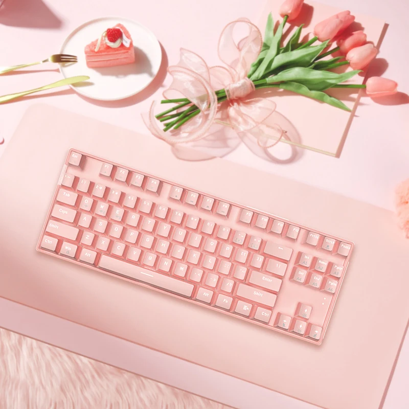 Imagem -03 - Teclado Mecânico Rosa 87 Teclas Três Modos Rgb Bt5.0 2.4g Usb-c Teclado