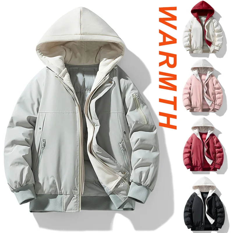 

Искусственная двухсекционная пуховая хлопковая куртка для мужчин, зимняя модная брендовая утолщенная теплая хлопковая куртка для подростков, корейский стиль, унисекс