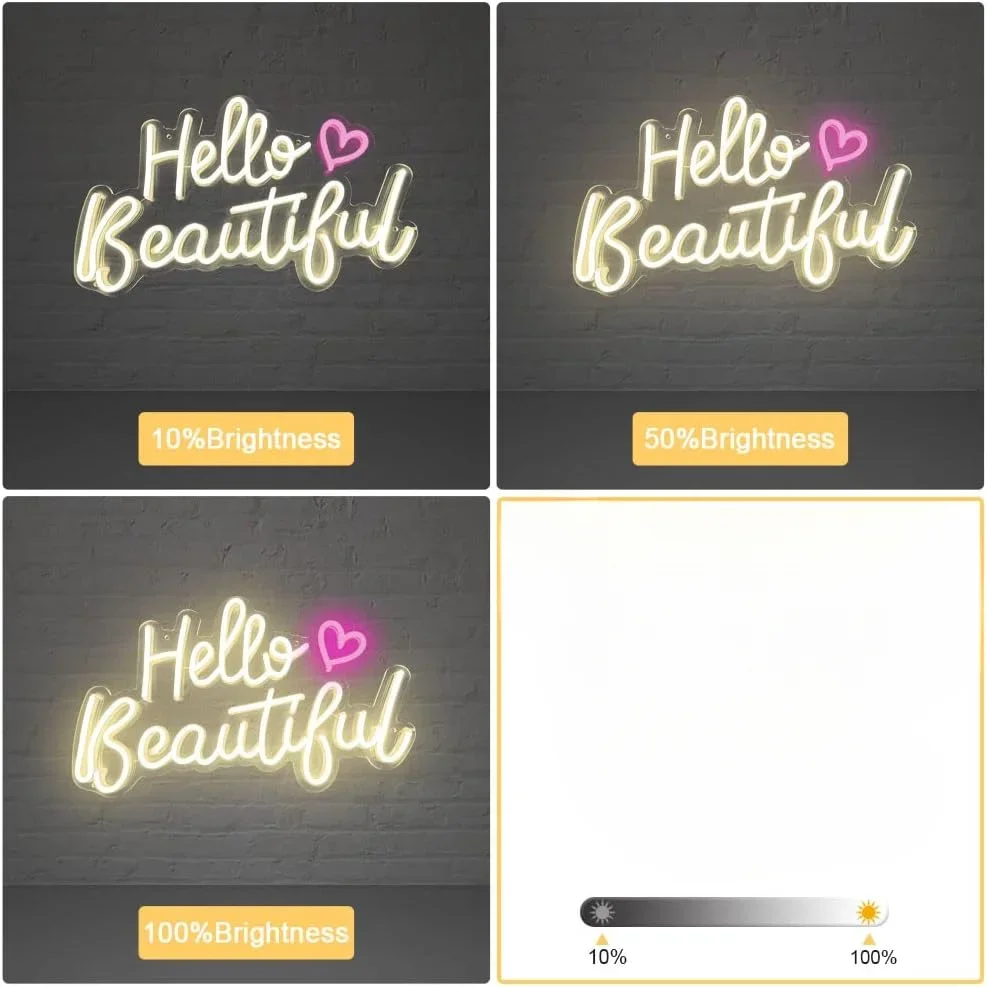 Hello Beautiful Neon Sign for Wall Decor LED Neon Light Sign for Room Bedroom Man Cave Party Decor Gift for Friend USB Powered